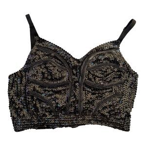 Victoria’s Secret GOLD LABEL Blk Sequin Corset Bustier Bra  Size M/L EUC VINTAGE
